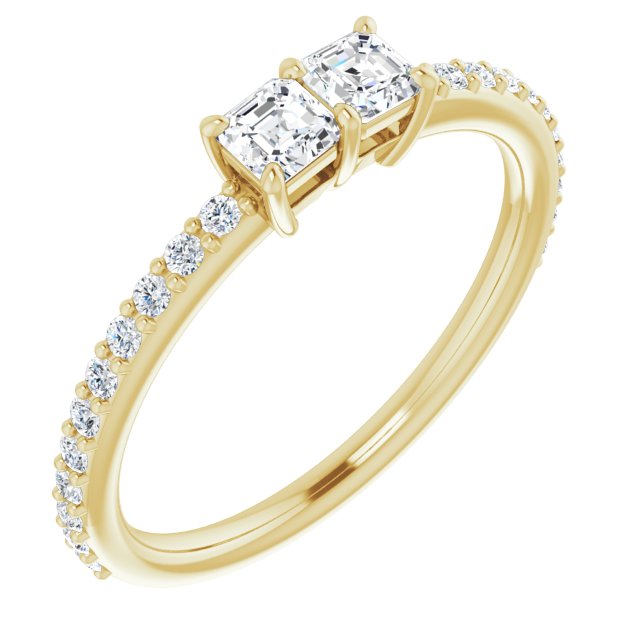 10K Yellow Gold Customizable Enhanced 2-stone Asscher Cut Design with Ultra-thin Accented Band