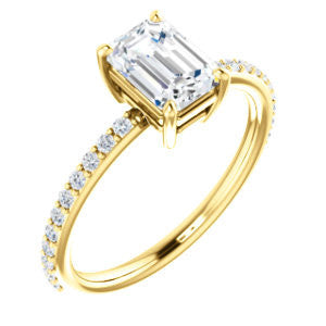 Cubic Zirconia Engagement Ring- The Delilah (Customizable Emerald Cut Petite Style with 3/4 Pavé  Band)