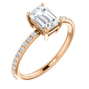 Cubic Zirconia Engagement Ring- The Delilah (Customizable Emerald Cut Petite Style with 3/4 Pavé  Band)