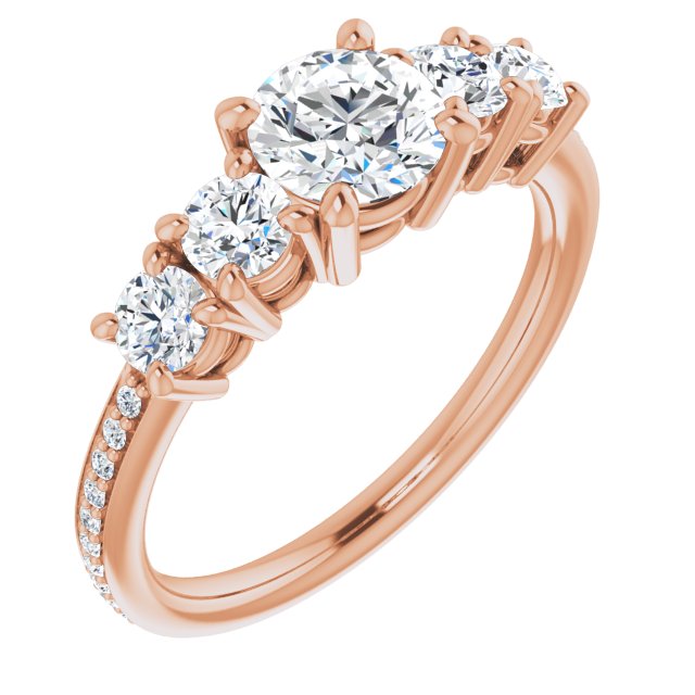 10K Rose Gold Customizable 5-stone Round Cut Design Enhanced with Accented Band