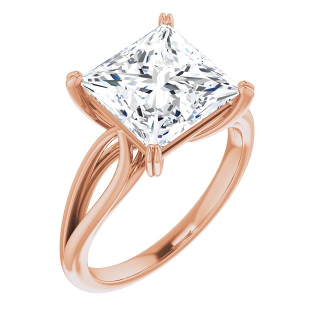 10K Rose Gold Customizable Princess/Square Cut Solitaire with Wide-Split Band