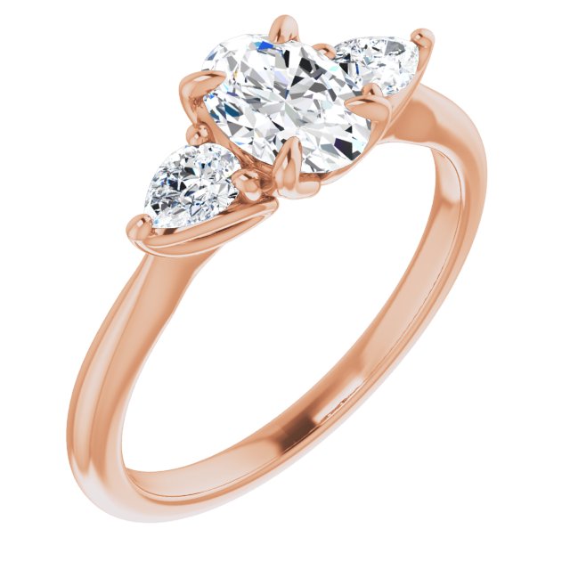 10K Rose Gold Customizable 3-stone Design with Oval Cut Center and Dual Large Pear Side Stones