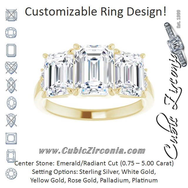 Cubic Zirconia Engagement Ring- The Skylah (Customizable Triple Radiant Cut Design with Quad Vertical-Oriented Round Accents)