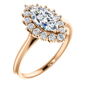 Cubic Zirconia Engagement Ring- The Kirsten (Customizable Marquise Cut with Large Cluster-Accent Crown-Supported Halo)