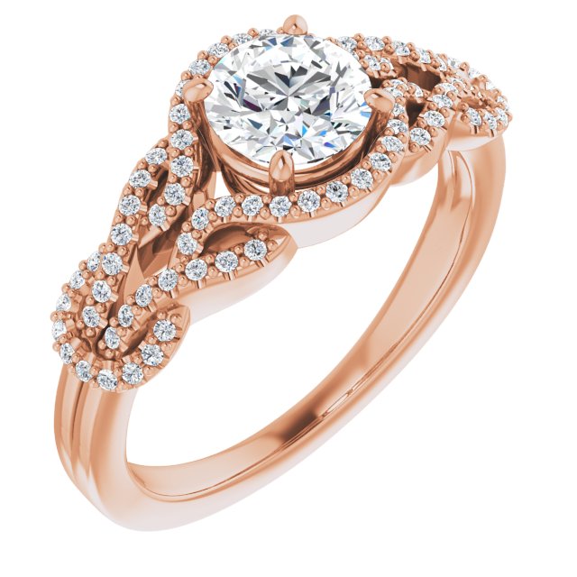 10K Rose Gold Customizable Round Cut Design with Intricate Over-Under-Around Pavé Accented Band