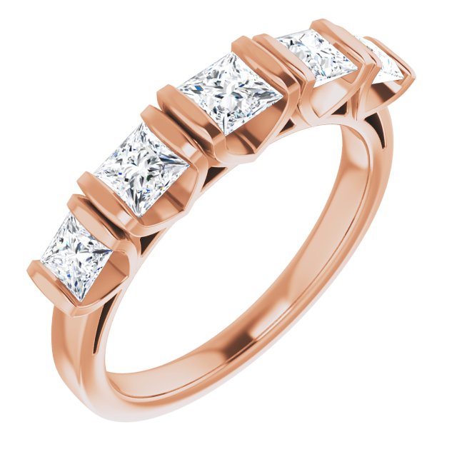 10K Rose Gold Customizable 5-stone Princess/Square Cut Design with Thick Channel Setting