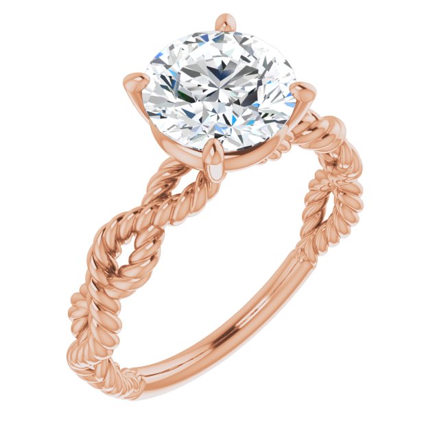 14K Rose Gold Customizable Round Cut Solitaire with Infinity-inspired Twisting-Rope Split Band
