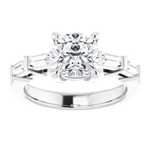 Cubic Zirconia Engagement Ring- The Bodhi (Customizable 9-stone Design with Cushion Cut Center and Round Bezel Accents)