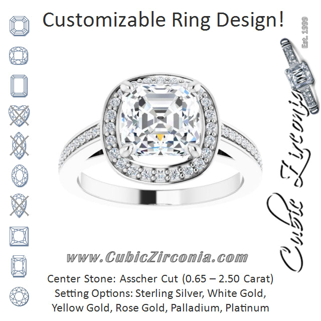 Cubic Zirconia Engagement Ring- The Roseanne (Customizable Cathedral-set Asscher Cut Design with Halo, Thin Shared Prong Band & Round-Bezel Peekaboos)