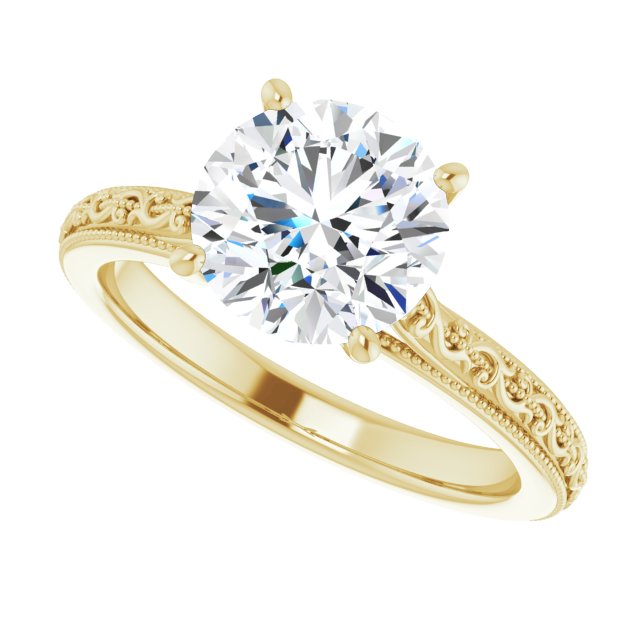 Cubic Zirconia Engagement Ring- The Conchita (Customizable Round Cut Solitaire with Delicate Milgrain Filigree Band)