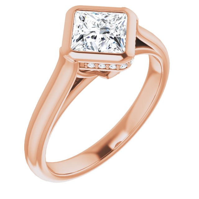 10K Rose Gold Customizable Princess/Square Cut Semi-Solitaire with Under-Halo and Peekaboo Cluster