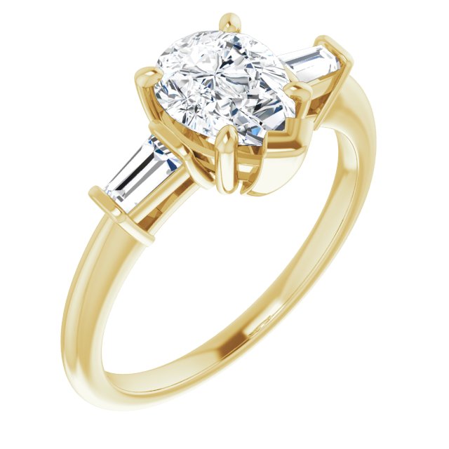 10K Yellow Gold Customizable 3-stone Pear Cut Design with Dual Baguette Accents)