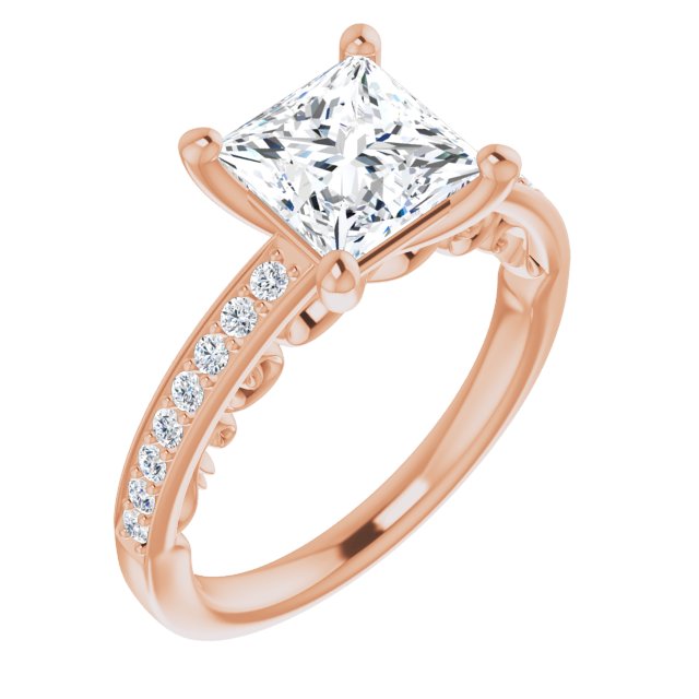 10K Rose Gold Customizable Princess/Square Cut Design featuring 3-Sided Infinity Trellis and Round-Channel Accented Band
