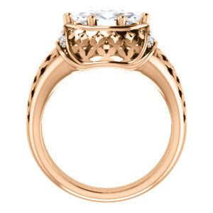 Cubic Zirconia Engagement Ring- The Leilani (Customizable Marquise Cut Vintage Crown Setting with Oversized Crosshatch Band)