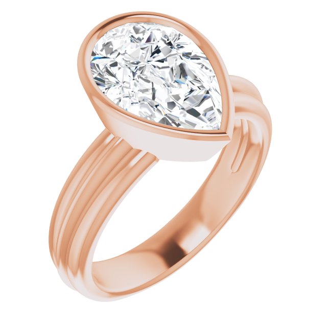 10K Rose Gold Customizable Bezel-set Pear Cut Solitaire with Grooved Band