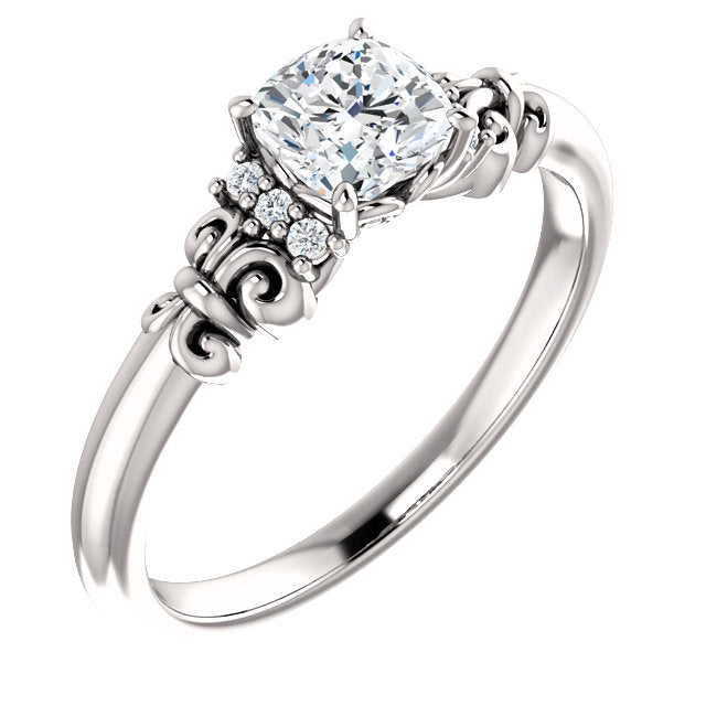 10K White Gold Customizable 7-stone Cushion Cut Design with Vertical Round-Channel Accents