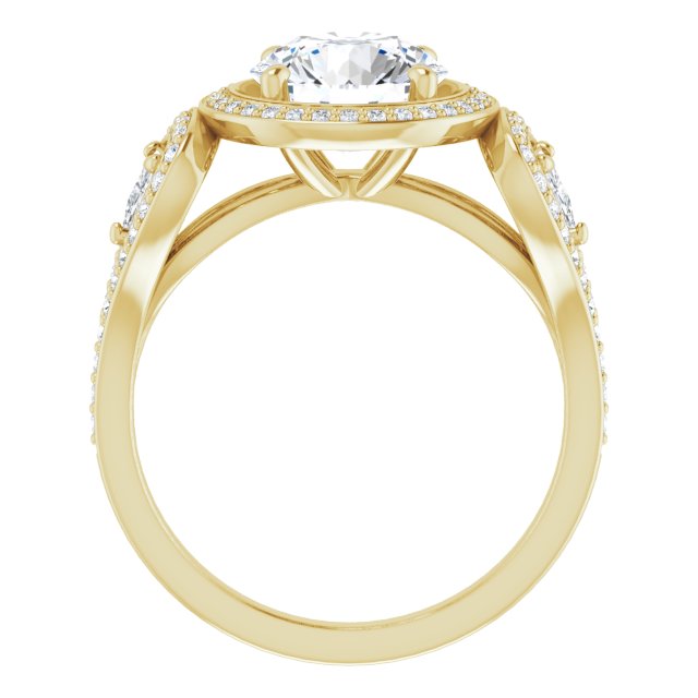 Cubic Zirconia Engagement Ring- The Cordelia (Customizable Cathedral-set Round Cut Design with 2 Trillion Cut Accents, Halo and Split-Shared Prong Band)