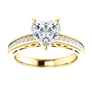 Cubic Zirconia Engagement Ring- The Jazmin Ella (Customizable Heart Cut with Three-sided Filigree and Channel Accents)