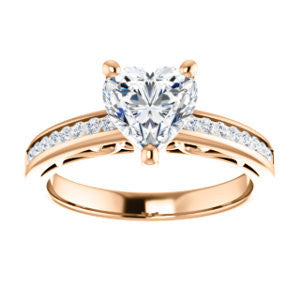 Cubic Zirconia Engagement Ring- The Jazmin Ella (Customizable Heart Cut with Three-sided Filigree and Channel Accents)