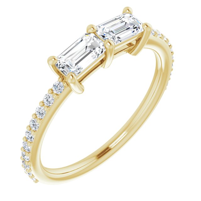 10K Yellow Gold Customizable Enhanced 2-stone Emerald/Radiant Cut Design with Ultra-thin Accented Band