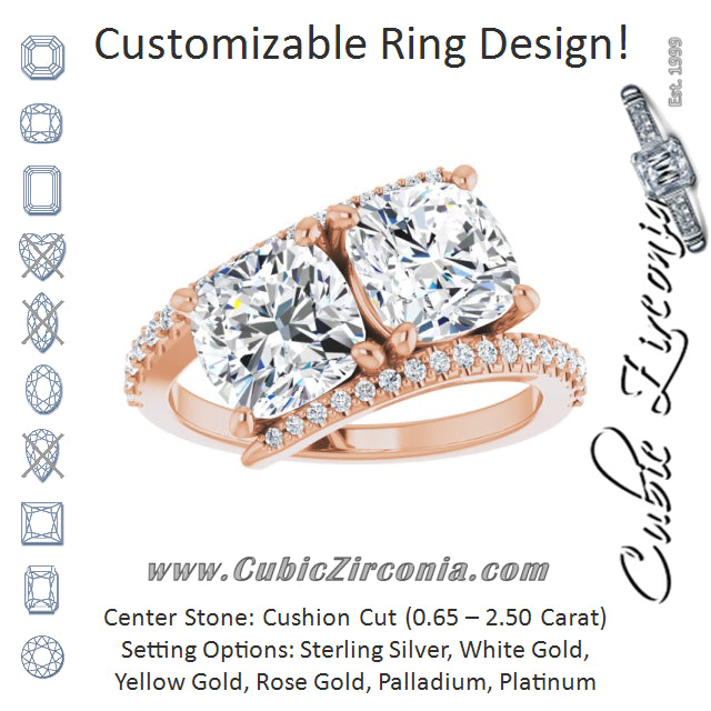 Cubic Zirconia Engagement Ring- The Nellie (Customizable Double Cushion Cut 2-stone Design with Ultra-thin Bypass Band and Pavé Enhancement)