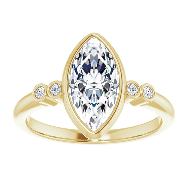 Cubic Zirconia Engagement Ring- The Mandira (Customizable 5-stone Bezel-set Marquise Cut Design with Quad Round-Bezel Side Stones)