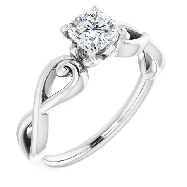 10K White Gold Customizable Cushion Cut Solitaire Design with Tapered Infinity-symbol Split-band