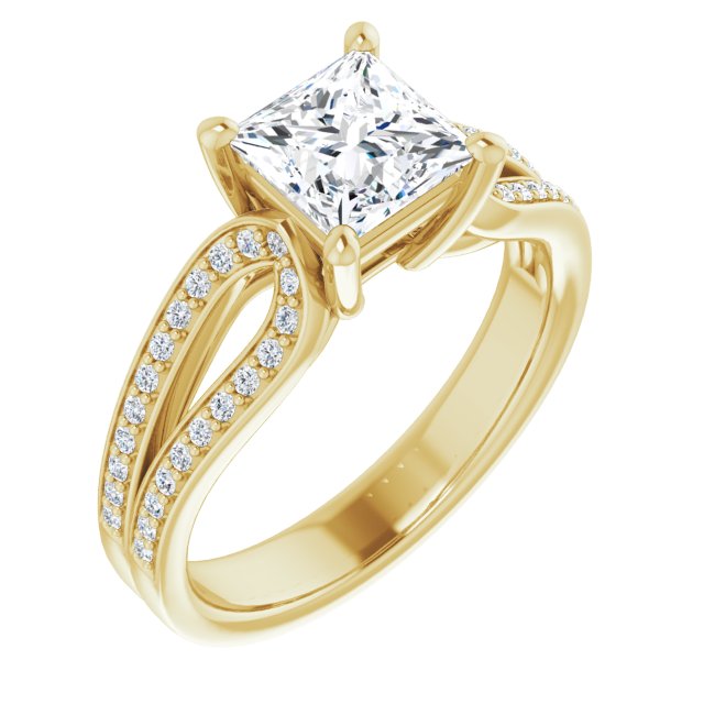 10K Yellow Gold Customizable Princess/Square Cut Design featuring Shared Prong Split-band