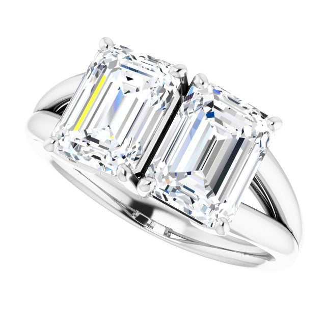 Cubic Zirconia Engagement Ring- The Janice (Customizable Two-Stone Emerald Cut with Split Band)