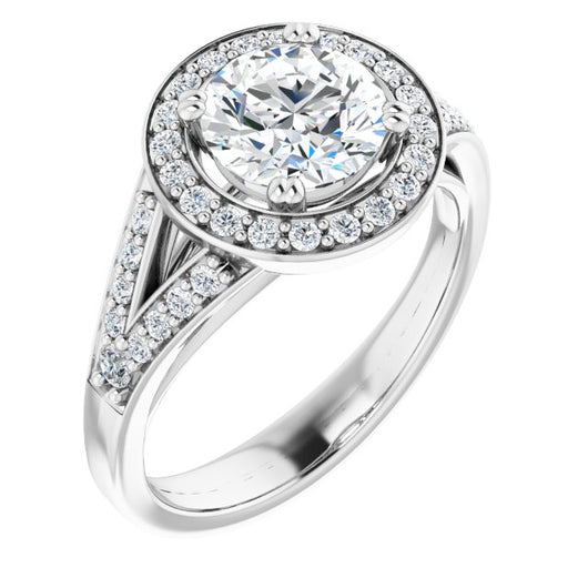 10K White Gold Customizable Cathedral-set Round Cut Style with Accented Split Band and Halo