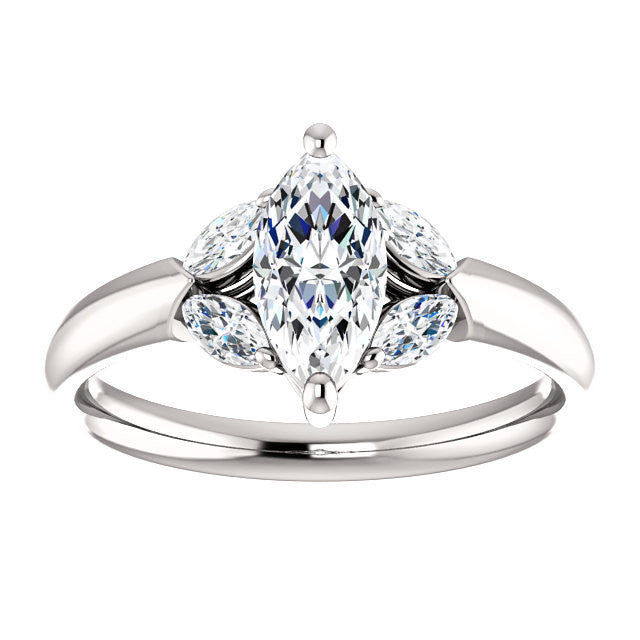 Cubic Zirconia Engagement Ring- The Leeanne (Customizable 5-stone Design with Marquise Cut Center and Marquise Accents)