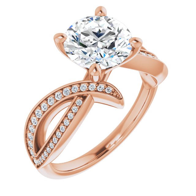 18K Rose Gold Customizable Round Cut Design with Swooping Pavé Bypass Band