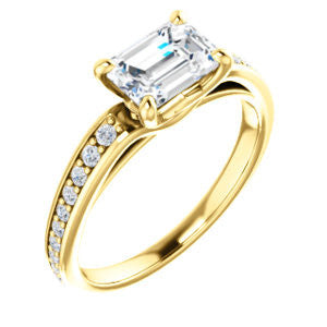 CZ Wedding Set, featuring The Sashalle engagement ring (Customizable Cathedral-Raised Emerald Cut Design with Tapered Pavé Band)