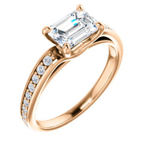 CZ Wedding Set, featuring The Sashalle engagement ring (Customizable Cathedral-Raised Emerald Cut Design with Tapered Pavé Band)