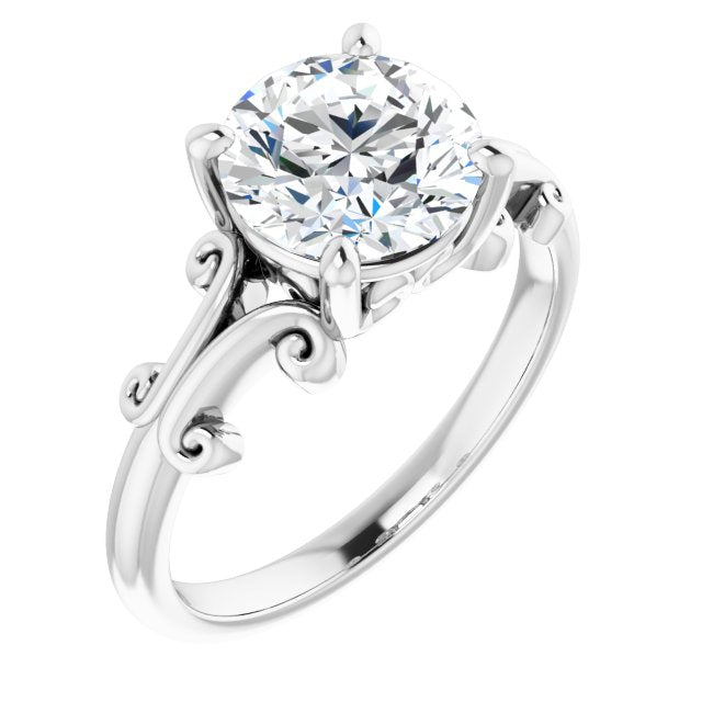 Cubic Zirconia Engagement Ring- The Paisley (Customizable Round Cut Solitaire with Band Flourish and Decorative Trellis)
