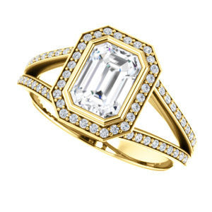 Cubic Zirconia Engagement Ring- The Josefina (Customizable Halo-Style Radiant Cut with Wide Split-Band Pavé)