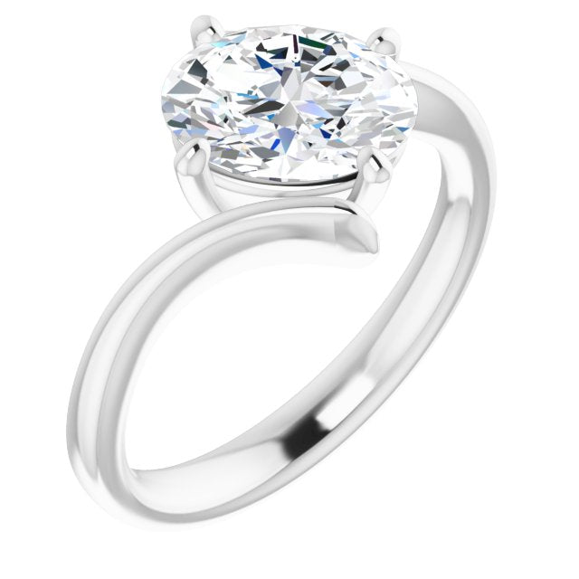 10K White Gold Customizable Oval Cut Solitaire with Thin, Bypass-style Band