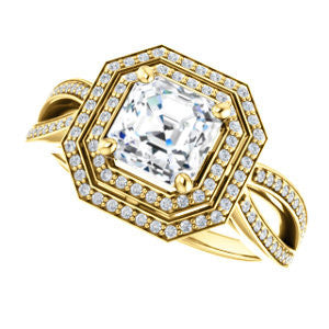 Cubic Zirconia Engagement Ring- The Shannan (Customizable Cathedral-set Asscher Cut 2x Halo with Split-Pavé Band)