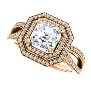 Cubic Zirconia Engagement Ring- The Shannan (Customizable Cathedral-set Asscher Cut 2x Halo with Split-Pavé Band)