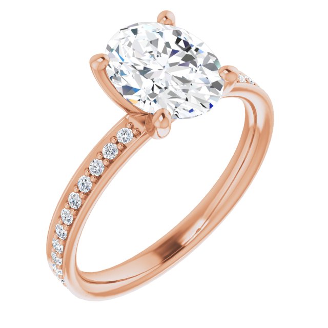 10K Rose Gold Customizable Classic Prong-set Oval Cut Design with Shared Prong Band