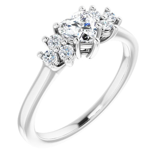 10K White Gold Customizable Heart Cut 7-stone Prong-Set Design