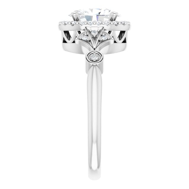 Cubic Zirconia Engagement Ring- The Zhee (Customizable Cathedral-Crown Oval Cut Design with Halo and Scalloped Side Stones)