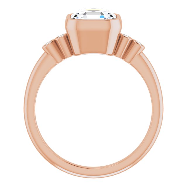 Cubic Zirconia Engagement Ring- The Mandira (Customizable 5-stone Bezel-set Asscher Cut Design with Quad Round-Bezel Side Stones)