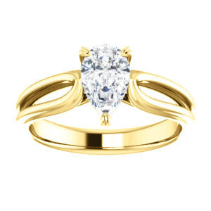 CZ Wedding Set, featuring The Piper engagement ring (Customizable Pear Cut Solitaire with Flared Split-band)