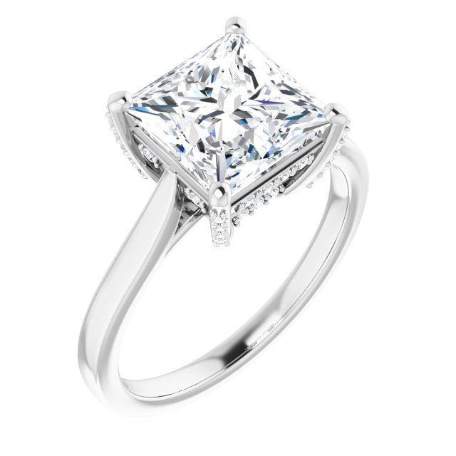 10K White Gold Customizable Cathedral-Raised Princess/Square Cut Style with Prong Accents Enhancement
