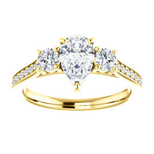 CZ Wedding Set, featuring The Tess engagement ring (Customizable Pear Cut Trellis-Enhanced Bridge Setting with Semi-Pavé Band)