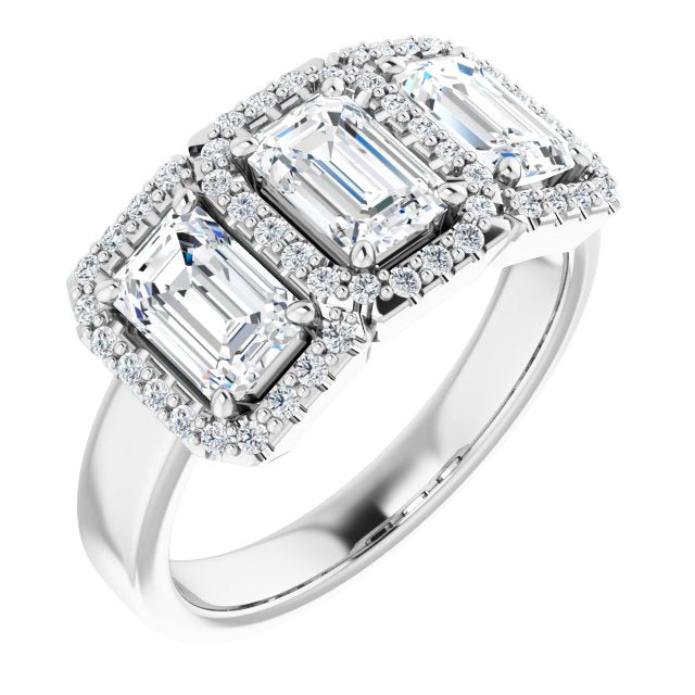 Cubic Zirconia Engagement Ring- The Delores (Customizable Radiant Cut Triple Halo 3-stone Design)