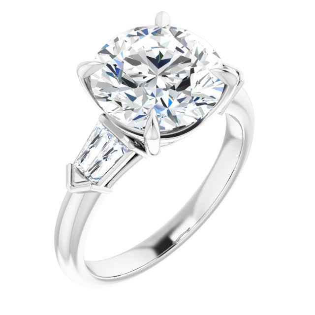 10K White Gold Customizable 5-stone Design with Round Cut Center and Quad Baguettes