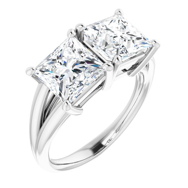 10K White Gold Customizable Two-Stone Princess/Square Cut with Split Band