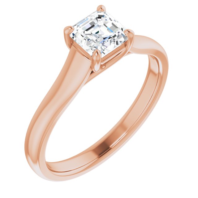 10K Rose Gold Customizable Asscher Cut Cathedral-Prong Solitaire with Decorative X Trellis